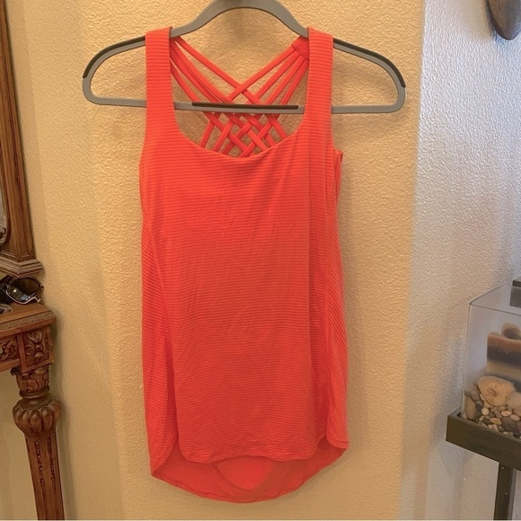 LULULEMON Women Orange Criss Cross Open Back Athletic Tank Top Size 4 - Picture 1 of 6